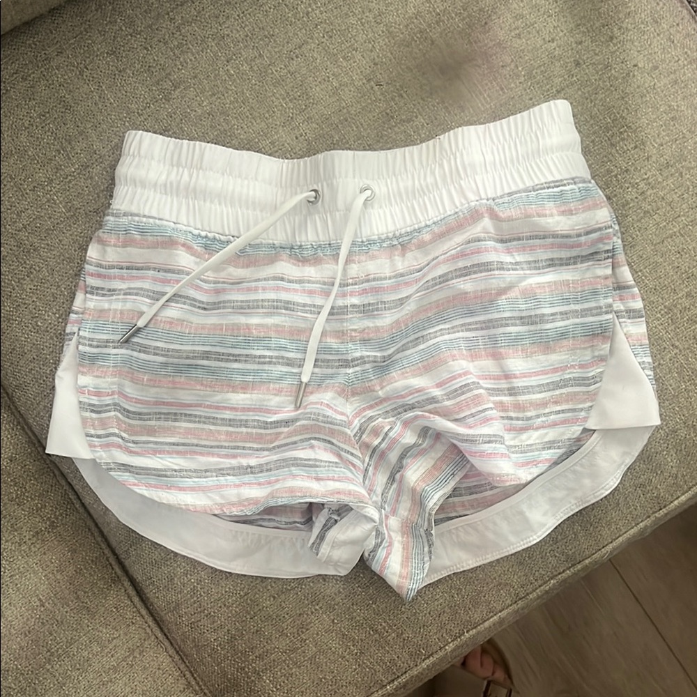 Athleta White and Pink Athletic Shorts with Elastic Waistband